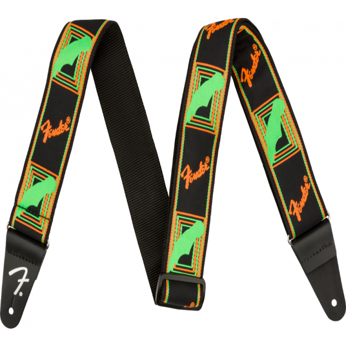 Genuine Fender Neon Monogrammed Guitar Strap, Green and Orange, 2" Wide
