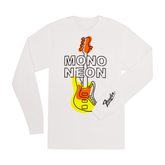 Fender Guitars Mono Neon Geo Bass Long/Sleeve T-Shirt, White, M, Medium