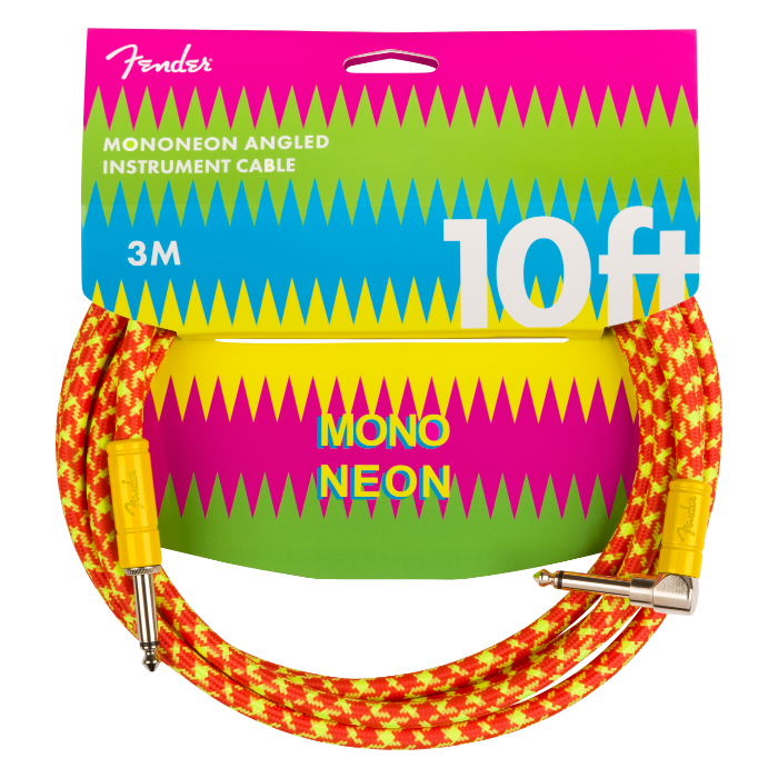Fender MonoNeon Instrument/Guitar Cable, 10' ft, Straight to Angled, Orange