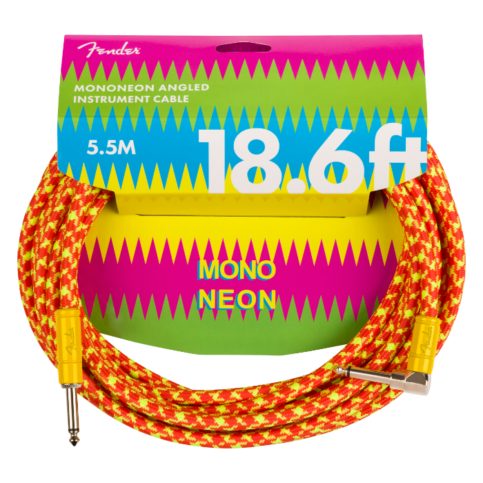 Fender MonoNeon Instrument/Guitar Cable, 18.6' ft, Straight to Angled, Orange