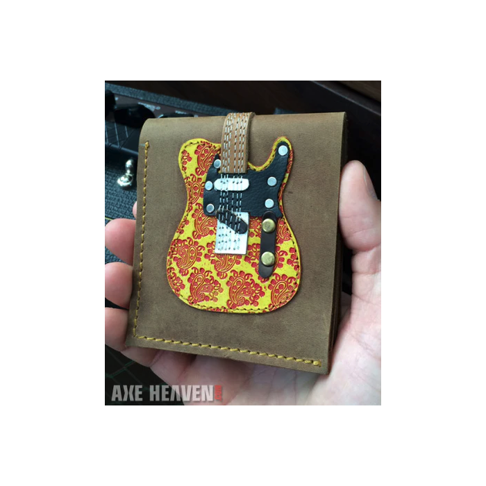 AXE HEAVEN Genuine Leather Red/Yellow Embossed Paisley Electric Guitar Wallet Gift