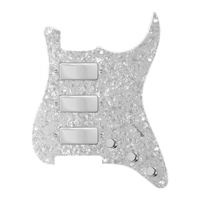 920D Custom Stadium Triple Mini Humbucker Loaded Pickguard for Strat With A White Pearl Pickguard and S7W-500K Wiring Harness
