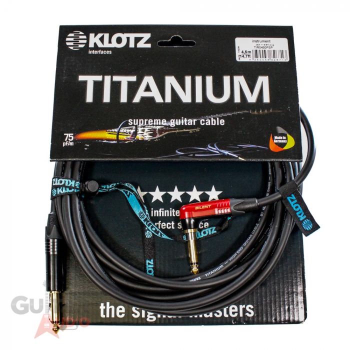 Klotz TITANIUM Supreme Guitar/Instrument Cable, 15ft/4.5m, Angled Silent Plug