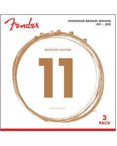3-PACK Fender 60CL Phosphor Bronze Acoustic Guitar Strings - CUSTOM LIGHT 11-52