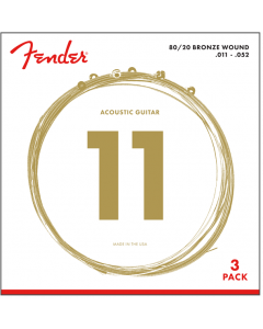 3-PACK Fender 70CL 80/20 Bronze Acoustic Guitar Strings - CUSTOM LIGHT 11-52