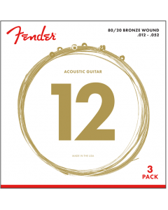 3-PACK Fender 70L 80/20 Bronze Acoustic Guitar Strings - LIGHT 12-52
