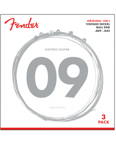 3-PACK of Fender 150L Pure-Nickel Electric Guitar Strings - LIGHT 9-42
