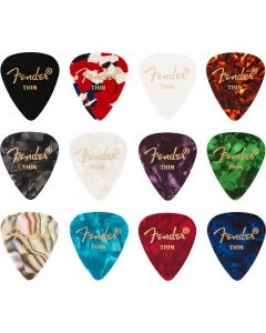 Fender Guitar Picks 351 Shape, Celluloid Color Medley Mix, THIN (12 PACK)