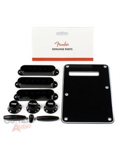 Genuine Fender Black Strat Stratocaster Accessory Kit - BackPlate, Knobs, Covers