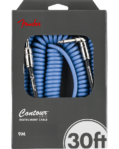 Fender Contour Series Guitar/Instrument Coiled Cable, 30' ft, Lake Placid Blue