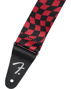 Genuine Fender Wavy Checkerboard Polyester Guitar Strap, Red