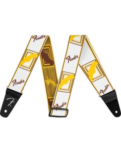 Genuine Fender WeighLess Stretch 2" Monogrammed Guitar Strap, White/Brown/Yellow