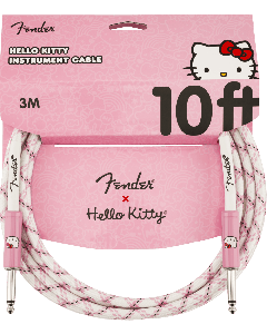 Fender X Hello Kitty Official 10' ft Instrument/Guitar Cable, Woven White/Pink