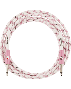 Fender X Hello Kitty Official 10' ft Instrument/Guitar Cable, Woven White/Pink