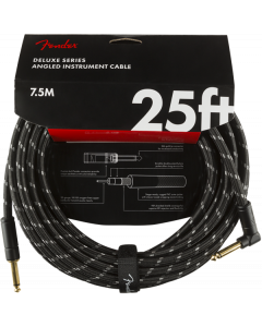 Fender Deluxe BLACK TWEED Electric Guitar Cable, Straight-Right Angle, 25' ft
