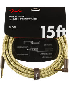 Fender Deluxe TWEED Guitar/Instrument Cable, Straight-Right Angle, 15' ft