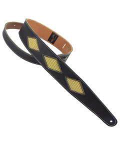 Henry Heller Leather Series, 2" Wide Guitar Strap, Black with Tweed Diamond