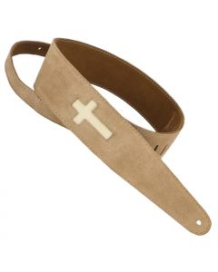 Henry Heller Leather Series, 2.5" Wide Guitar Strap, Tan Capri Suede with Cross