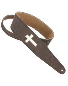 Henry Heller Leather Series, 2.5" Wide Guitar Strap, Brown Capri Suede with Cross