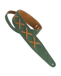 Henry Heller Leather X's, 2.5" Wide Guitar Strap, Kelly Green/Brown