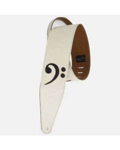 Henry Heller Deluxe Leather Guitar Strap, 3" Wide, Bone White w/ Bass Clef