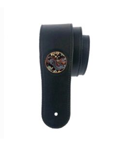 Thalia Black Leather Guitar Strap with Lucky Dragon Inlay