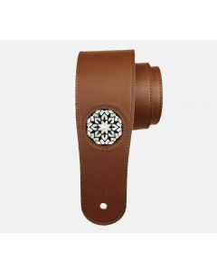 Thalia Brown Leather Guitar Strap with Pearl Star Gazer Inlay