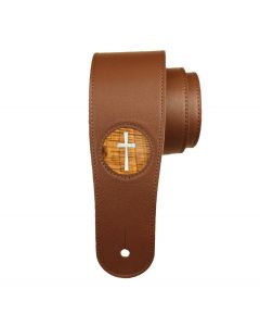 Thalia Brown Leather Guitar Strap with Hawaiian Koa Pearl Cross Inlay