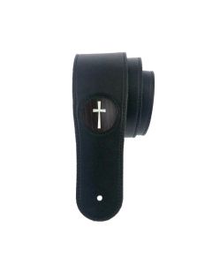 Thalia Black Leather Guitar Strap with Ebony Inked Pearl Cross Inlay
