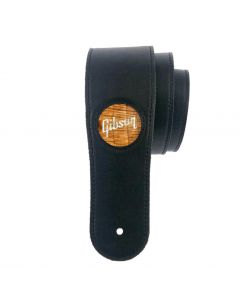 Thalia X Gibson Black Italian Leather Guitar Strap w/ Hawaiian Koa Pearl Logo