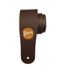 Thalia X Gibson Chocolate Italian Leather Guitar Strap w/Hawaiian Koa Pearl Logo