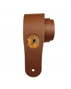 Thalia Brown Leather Guitar Strap with Hawaiian Koa Save The Bees Inlay