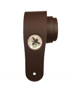 Thalia Chocolate Leather Guitar Strap w/ Vintage White Pearl Save The Bees Inlay