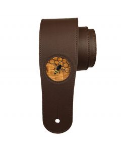 Thalia Chocolate Leather Guitar Strap with Hawaiian Koa Save The Bees Inlay