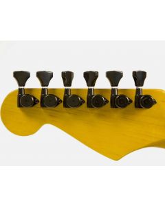 Hipshot BLACK 6-InLine Grip-Lock Open STAGGERED Locking Guitar Tuners + UMP