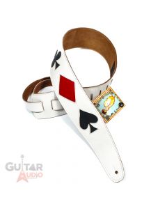 Henry Heller Deluxe Leather Guitar Strap, 2.5" Wide, Bone White w/Playing Cards