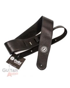 Thalia Black Leather Guitar Strap w/ Ebony Inked Pearl Lightning Bolt Inlay