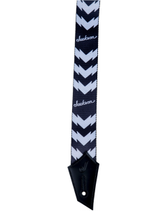 Genuine Jackson Logo Guitar Strap with Double V Pattern, Black/White