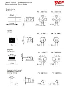 Schaller Germany Set of (2) 6mm Knurled Metal Speed Knobs, BLACK 15040400