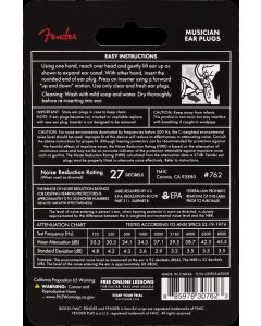 Fender Musician Ear Plugs, 27dB Noise Reduction Rating, One Pair with Case
