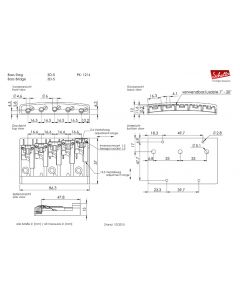 Schaller Germany 3D5 5-String Flatmount Roller Bass Bridge, NICKEL 12140100