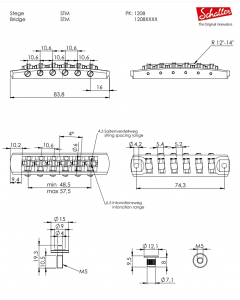 Schaller Germany STM Roller Bridge for Les Paul Guitar, NICKEL w/ Brass Saddles