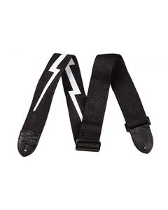 Genuine Fender 2" Nylon Adjustable Black Guitar Strap w/ Logo, Lightning Bolt