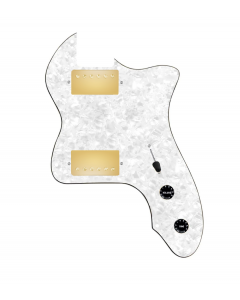 920D Custom 72 Thinline Tele Loaded Pickguard With Gold Cool Kids Humbuckers, Black Knobs, and White Pearl Pickguard