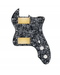 920D Custom 72 Thinline Tele Loaded Pickguard With Gold Cool Kids Humbuckers, White Knobs, and Black Pearl Pickguard