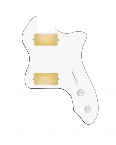 920D Custom 72 Thinline Tele Loaded Pickguard With Gold Roughneck Humbuckers, White Knobs, and White Pickguard