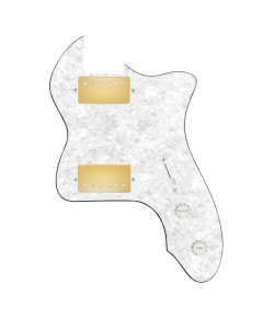 920D Custom 72 Thinline Tele Loaded Pickguard With Gold Roughneck Humbuckers, White Knobs, and White Pearl Pickguard