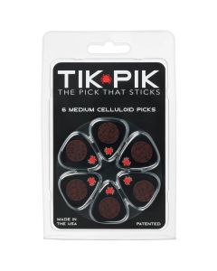 TIK PIK USA Stick-On Celluloid Guitar Picks, Black, 6-Pack, MEDIUM
