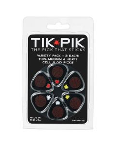 TIK PIK USA Stick-On Celluloid Guitar Picks, Black, 6-Pack, VARIETY PACK