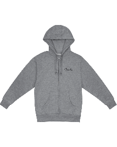 Fender Guitars Spaghetti Logo Zip Front Hoodie, Athletic Gray, S, Small